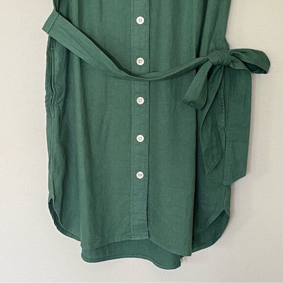 J Crew Factory Linen Blend Belted Mini Shirtdress Size Small Lamppost Green NWT - Picture 8 of 13